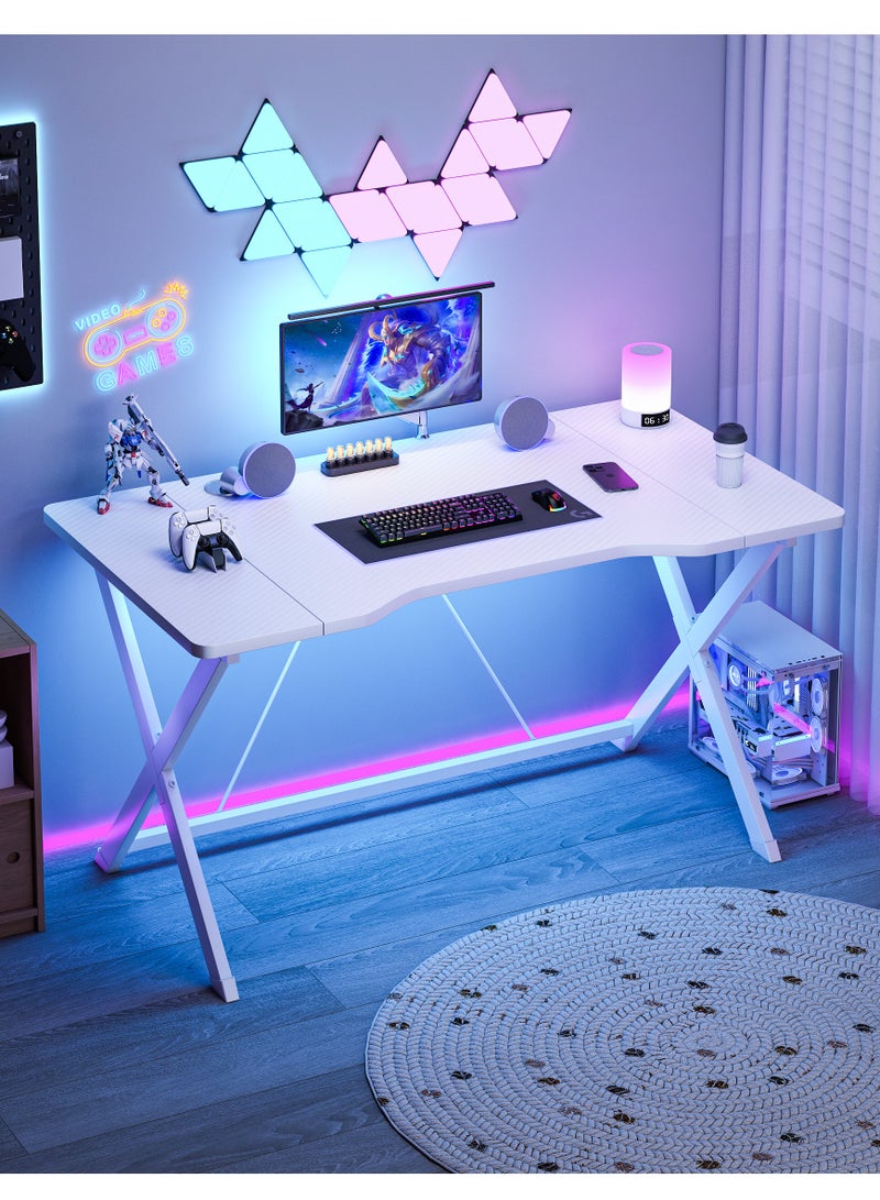Lafulaifu طاولة ألعاب مريحة، مكتب كمبيوتر بعرض 54.5 سم، مكتب منزلي مع إدارة كابلات، محطة عمل ألعاب كمبيوتر من ألياف الكربون للمساحات الصغيرة - Image 1