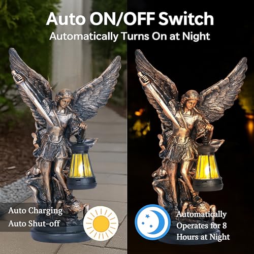 Dlfghos St Michael The Archangel Solar Outdoor Garden Decor Statues–12 in Miguel Arcangel Statue Solar Outdoor Sculptures for Outside Yard Patio Balcony Front Lawn Decor - Image 2