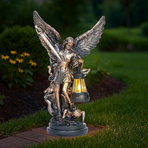 Dlfghos St Michael The Archangel Solar Outdoor Garden Decor Statues–12 in Miguel Arcangel Statue Solar Outdoor Sculptures for Outside Yard Patio Balcony Front Lawn Decor - Image 1