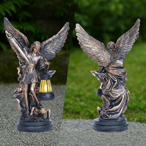 Dlfghos St Michael The Archangel Solar Outdoor Garden Decor Statues–12 in Miguel Arcangel Statue Solar Outdoor Sculptures for Outside Yard Patio Balcony Front Lawn Decor - Image 4
