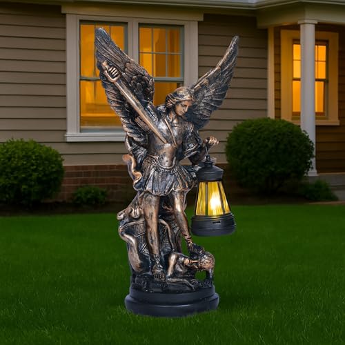 Dlfghos St Michael The Archangel Solar Outdoor Garden Decor Statues–12 in Miguel Arcangel Statue Solar Outdoor Sculptures for Outside Yard Patio Balcony Front Lawn Decor - Image 5