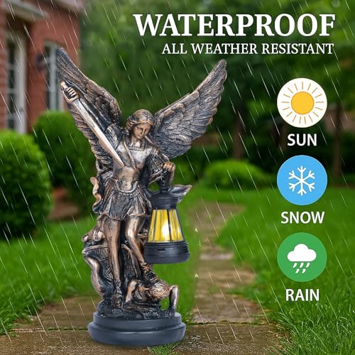 Dlfghos St Michael The Archangel Solar Outdoor Garden Decor Statues–12 in Miguel Arcangel Statue Solar Outdoor Sculptures for Outside Yard Patio Balcony Front Lawn Decor - Image 3