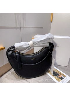 Polene Paris Genuine Leather Crescent Saddle Crossbody Bag black lychee pattern