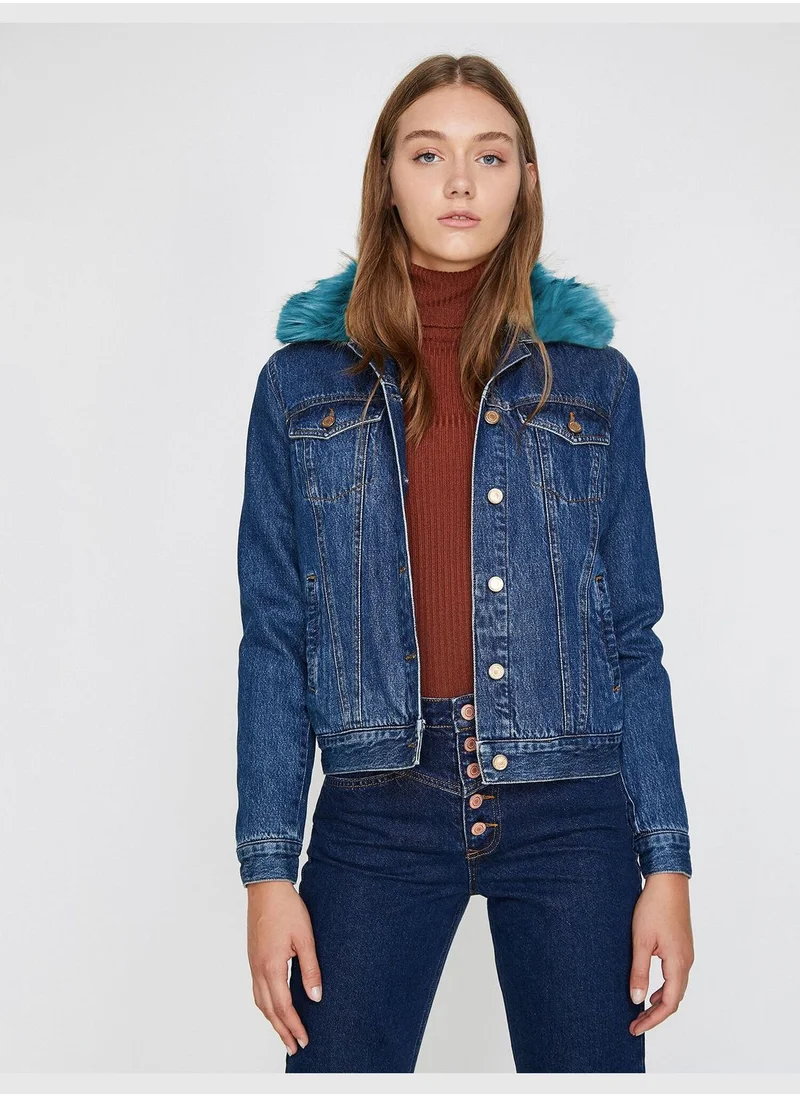 KOTON Faux Fur Detailed Jean Jacket