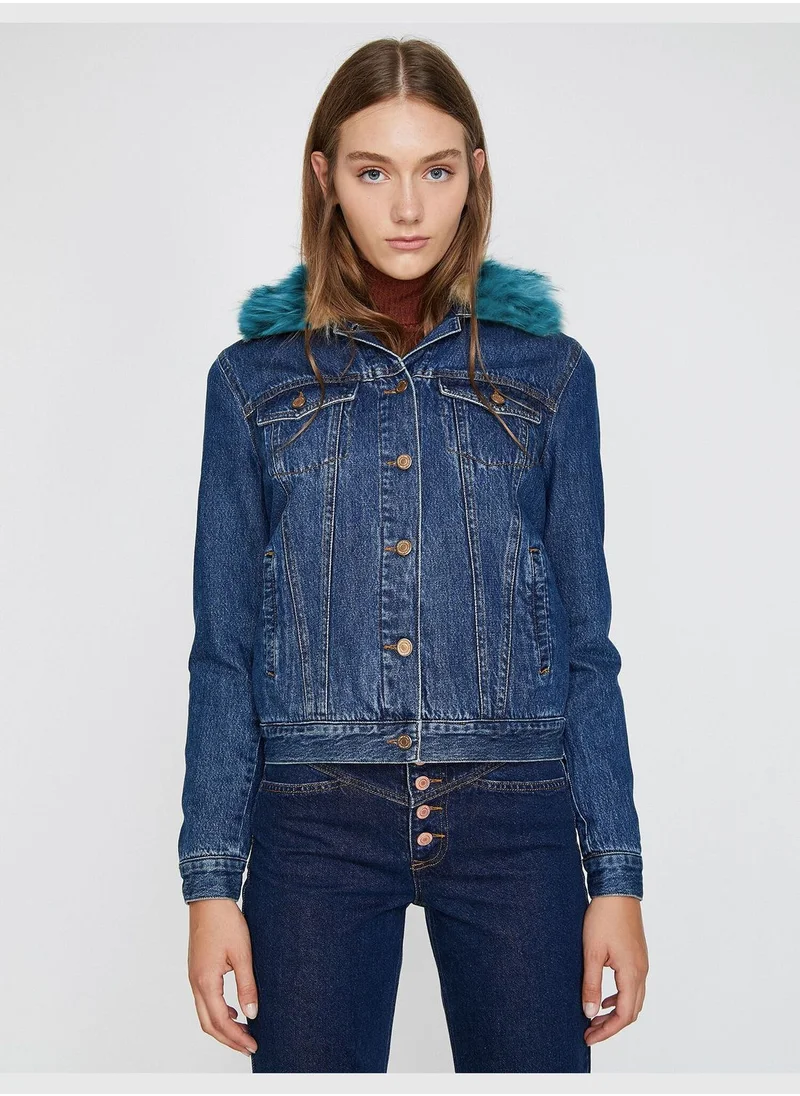 كوتون Faux Fur Detailed Jean Jacket