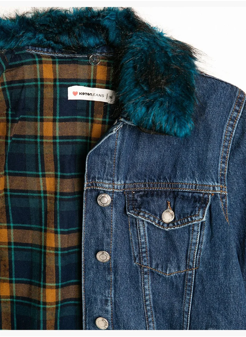 كوتون Faux Fur Detailed Jean Jacket