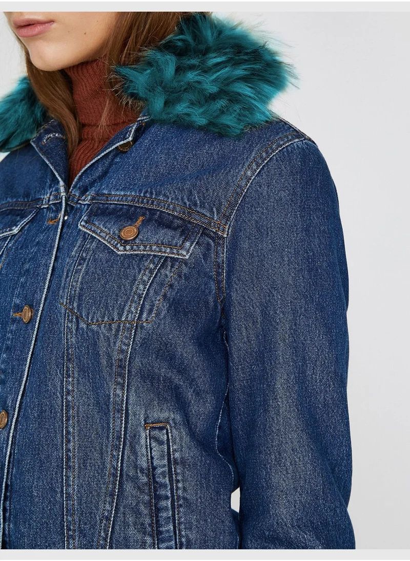 كوتون Faux Fur Detailed Jean Jacket