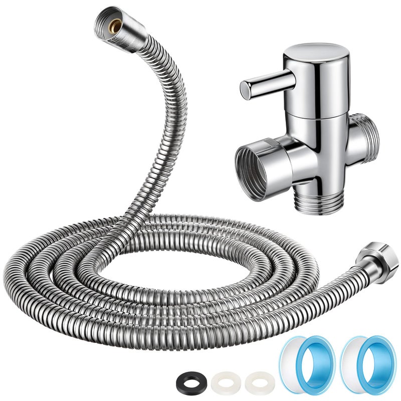 Dreyoo 79 in Extra-Long Stainless Steel Shower Hose & Brass G1/2 3-Way Diverter Combo Kit with 2 Plumber Tape, Flexible Handheld Head Hose, Shower Arm Diverter Valve for Universal Replacement - Image 1