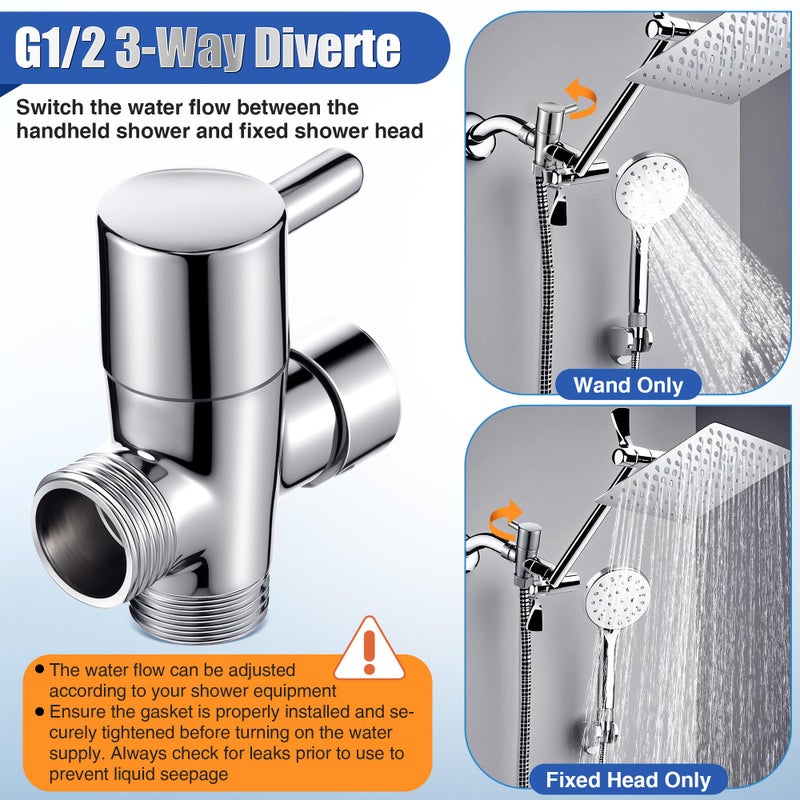 Dreyoo 79 in Extra-Long Stainless Steel Shower Hose & Brass G1/2 3-Way Diverter Combo Kit with 2 Plumber Tape, Flexible Handheld Head Hose, Shower Arm Diverter Valve for Universal Replacement - Image 5
