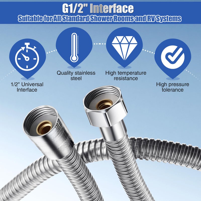 Dreyoo 79 in Extra-Long Stainless Steel Shower Hose & Brass G1/2 3-Way Diverter Combo Kit with 2 Plumber Tape, Flexible Handheld Head Hose, Shower Arm Diverter Valve for Universal Replacement - Image 3