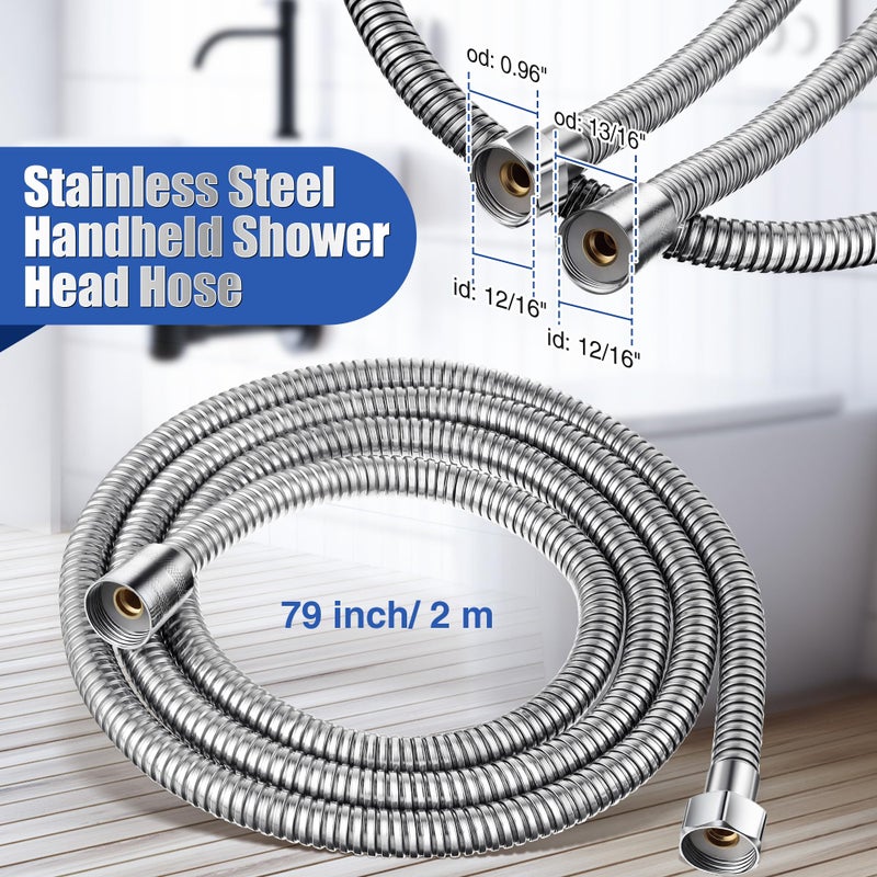 Dreyoo 79 in Extra-Long Stainless Steel Shower Hose & Brass G1/2 3-Way Diverter Combo Kit with 2 Plumber Tape, Flexible Handheld Head Hose, Shower Arm Diverter Valve for Universal Replacement - Image 2