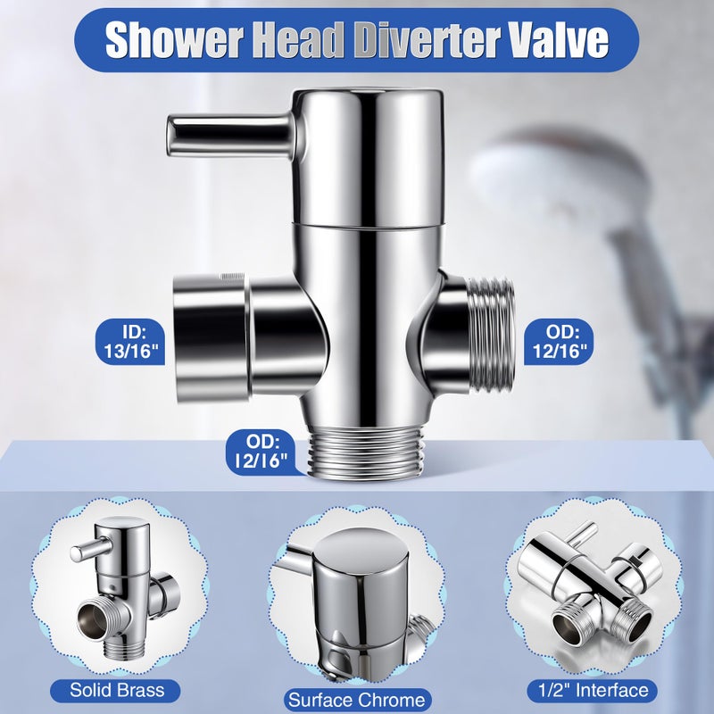 Dreyoo 79 in Extra-Long Stainless Steel Shower Hose & Brass G1/2 3-Way Diverter Combo Kit with 2 Plumber Tape, Flexible Handheld Head Hose, Shower Arm Diverter Valve for Universal Replacement - Image 4
