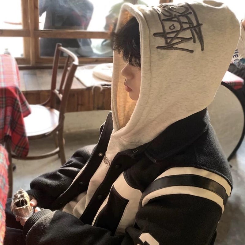 Heavy Industry Letter Embroidery ~ Hooded Sweatshirt Men'S Heavy Fleece-Lined High Street American Loose All-Match Fashion Boys - Image 3