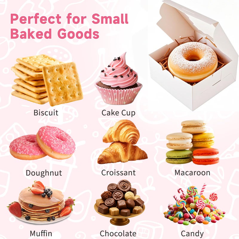 LTWQLing 50pcs White Cookie Boxes,4x4x2.5 Inches Bakery Boxes with Window,with Stickers, for Mini Cake Treat Dessert Pastry Donuts Macaroon Strawberries Chocolate Candy - Image 3