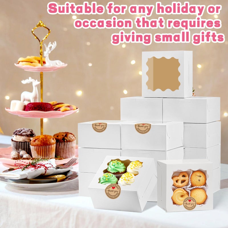 LTWQLing 50pcs White Cookie Boxes,4x4x2.5 Inches Bakery Boxes with Window,with Stickers, for Mini Cake Treat Dessert Pastry Donuts Macaroon Strawberries Chocolate Candy - Image 4