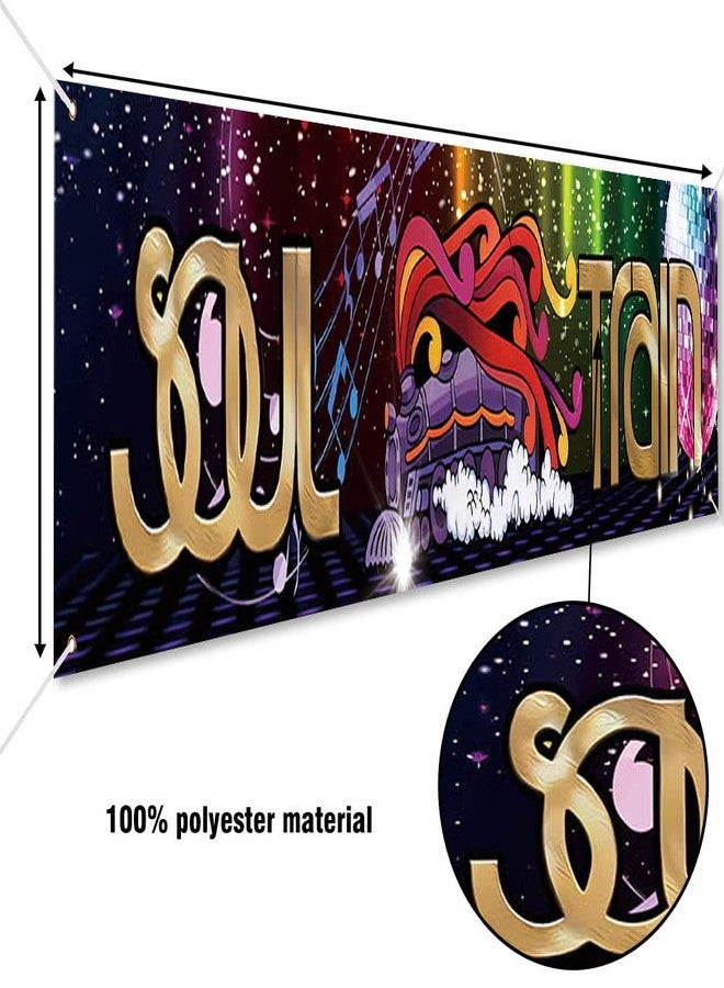 DOTOOMA 118 x 20 Inches 70s 80s Train Theme Yard Door Banner Sign Disco Party Decoration Banner Neon Light Flash Newborn Baby Show Birthday Party Cake Table Decoration Banner - Image 5
