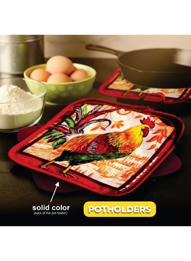 Lobyn Value Packs : Decorative & Functional Rustic Rooster Kitchen Set – 5 Pieces, Perfect for Farmhouse Décor Set Includes 2 Dish Towel 2 Pot Holders 1 Oven Mitt | Kitchen Towel Set for Daily Use - Image 3