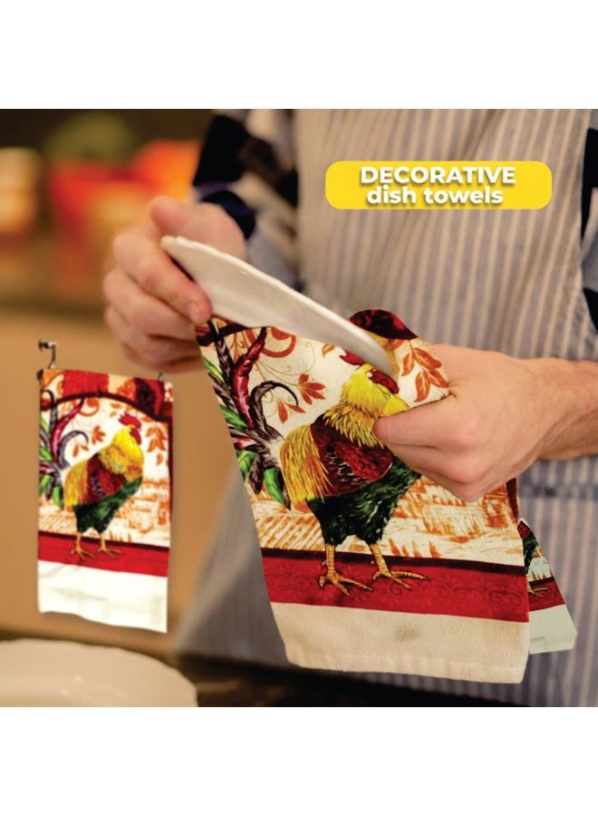 Lobyn Value Packs : Decorative & Functional Rustic Rooster Kitchen Set – 5 Pieces, Perfect for Farmhouse Décor Set Includes 2 Dish Towel 2 Pot Holders 1 Oven Mitt | Kitchen Towel Set for Daily Use - Image 4