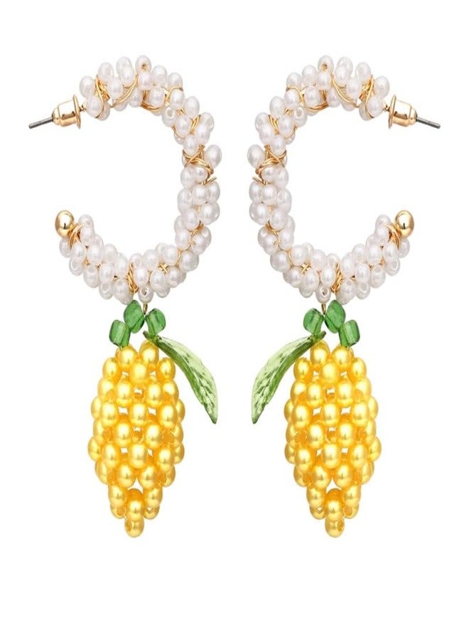 KACHEEG® Hand-Woven Lemon Earrings & Versatile C-Shaped Pearl Earrings for Women - Image 2