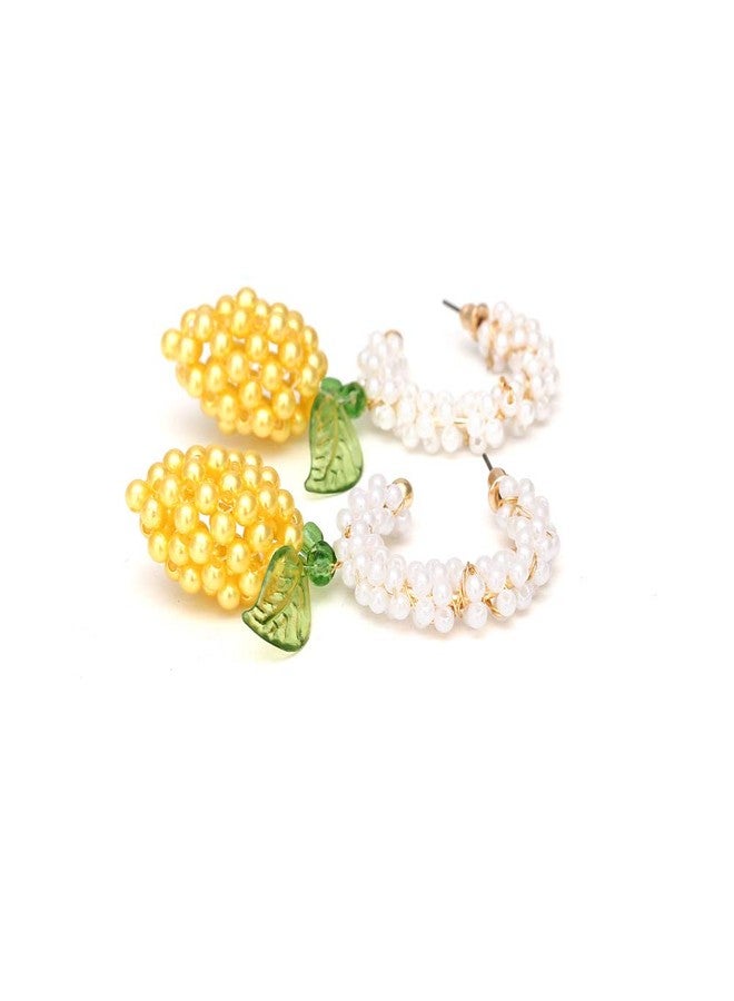 KACHEEG® Hand-Woven Lemon Earrings & Versatile C-Shaped Pearl Earrings for Women - Image 4