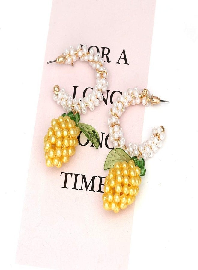 KACHEEG® Hand-Woven Lemon Earrings & Versatile C-Shaped Pearl Earrings for Women - Image 3