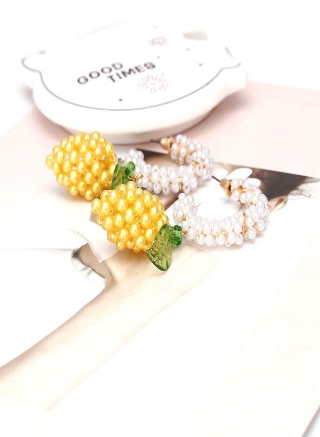 KACHEEG® Hand-Woven Lemon Earrings & Versatile C-Shaped Pearl Earrings for Women - Image 5