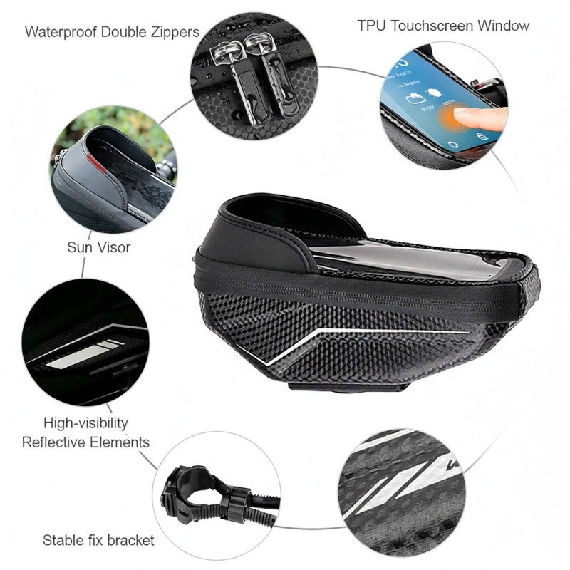 wheel up Bicycle Phone Mount Bag High Sensitive TPU Film Window EVA Hard Shell Bike Front Frame Bag - Waterproof PU Outer with Sun Visor for Cycling - Image 5