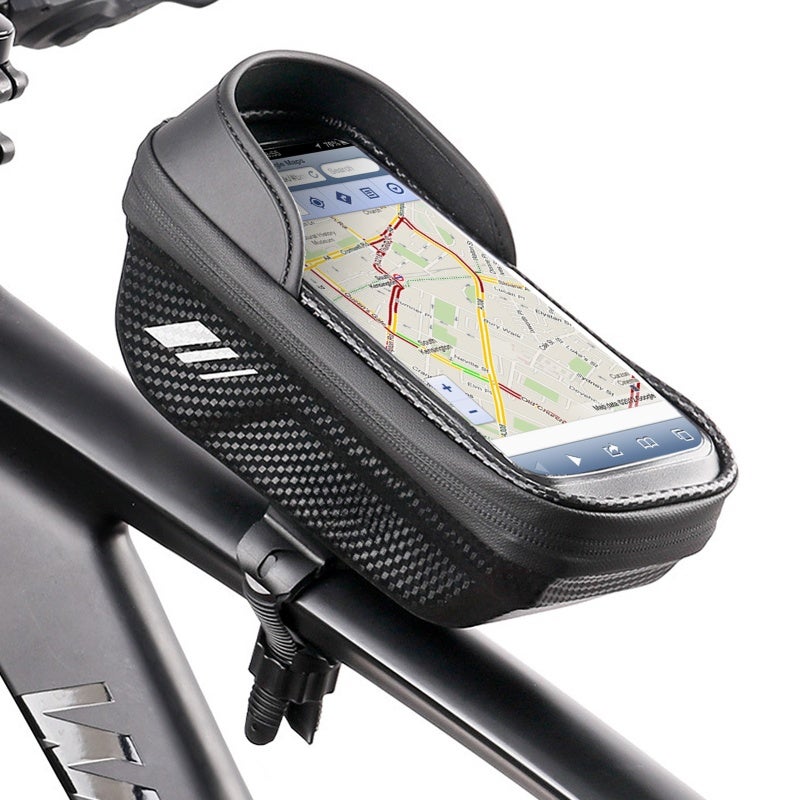 wheel up Bicycle Phone Mount Bag High Sensitive TPU Film Window EVA Hard Shell Bike Front Frame Bag - Waterproof PU Outer with Sun Visor for Cycling - Image 1