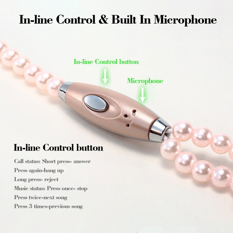 3.5mm In-ear Wired Headphones Pink Magnetic Clasp Necklace Design - Crystal Stereo Sound Built-in Microphone Jewelry Earphones for Girls Ladies Gift Giving - Image 2