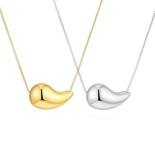 VULETO 2 Pairs Drop Necklace Dupes Chunky Gold Silver Teardrop Necklace for Women 14K Gold Plated Hypoallergenic Water Tear Drop Necklaces Set Trendy Jewelry for Women - Image 1