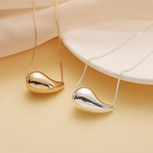 VULETO 2 Pairs Drop Necklace Dupes Chunky Gold Silver Teardrop Necklace for Women 14K Gold Plated Hypoallergenic Water Tear Drop Necklaces Set Trendy Jewelry for Women - Image 2