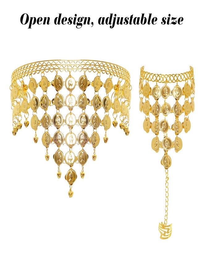 Heliltd 5pcs Belly Dance Jewelry Outfit Set for Woman Head Chain Necklace Earrings Bracelets Anklets Tassel Belly Dancer - Image 3