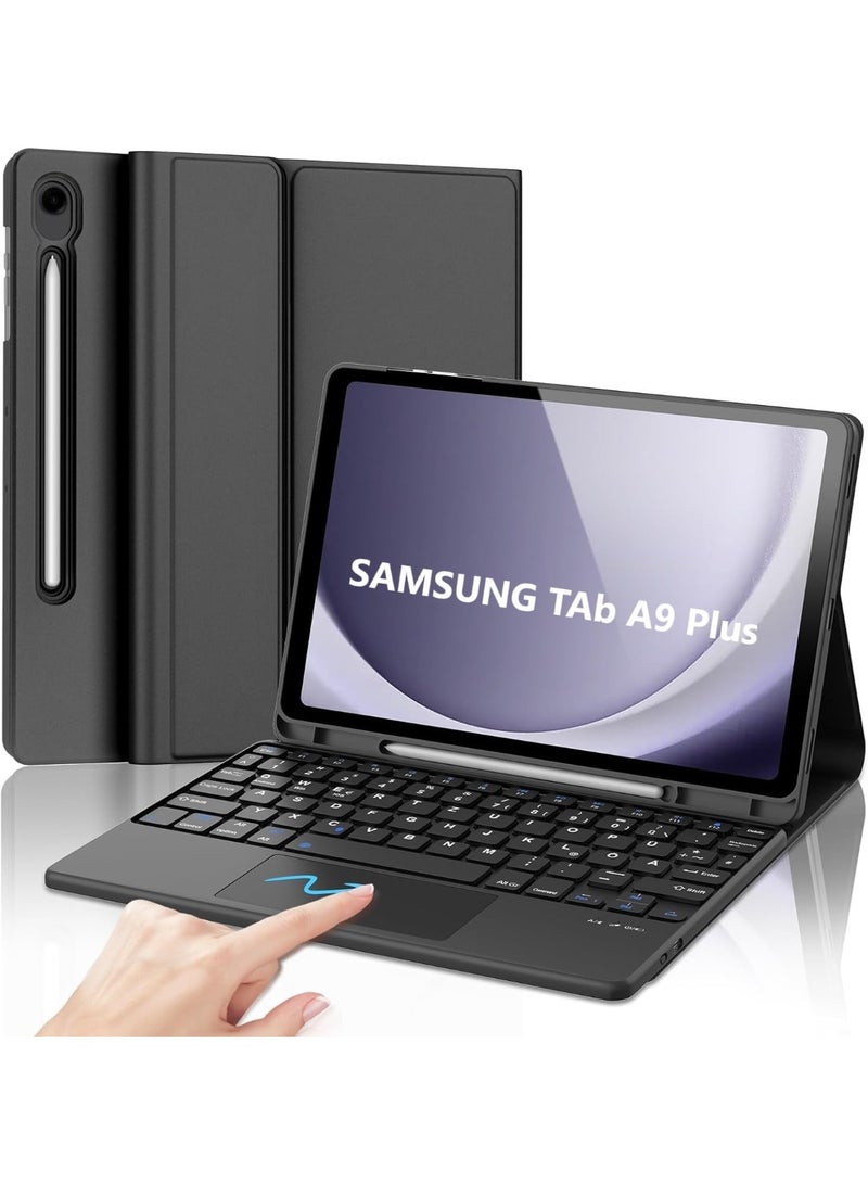 Muzz Touchpad Keyboard Samsung Galaxy Tab A9+/A9 Plus Keyboard Case QWERTZ Keyboard  Protective Case with Keyboard Black Arabic and English - Image 1