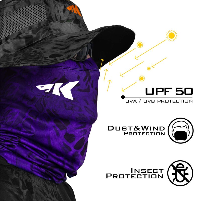 Kastking KastKing Sol Armis Neck Gaiter - UPF 50 Face Mask - UV Sun Protection Gaiter Sun Mask for Men & Women, Fishing, Hiking, Kayaking Mask, Prym1 Camo, Wildcat Purple,19x9.5 Inches - Image 2
