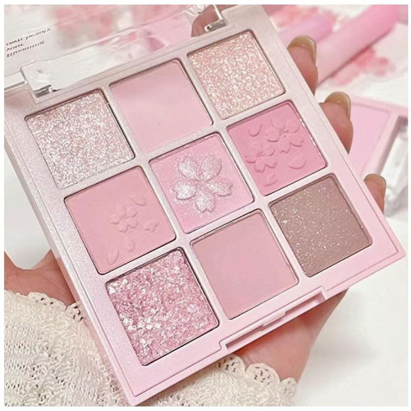 CAKAILA 9 Colors Eye Shadow Palette Makeup,Light Pink Purple Matte Glitter Shimmer Nude Eyeshadow Palette,Highly Pigmented Neutral Eyeshadow Long-lasting Waterproof Natural Makeup Travel Eyeshadow Palette 