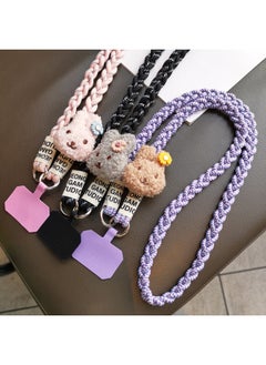 Generic Crossbody Rabbit Doll Doll Pendant Three-strand Ponytail Woven Mobile Phone Lanyard Women's Ins Back Rope Long-Specifications Support Image Upload:Crossbody [dark Red Khaki] Rabbit Three-strand Braid Lanyard + Wine Red Clip  - Image 2
