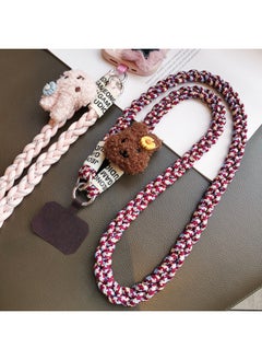 Generic Crossbody Rabbit Doll Doll Pendant Three-strand Ponytail Woven Mobile Phone Lanyard Women's Ins Back Rope Long-Specifications Support Image Upload:Crossbody [dark Red Khaki] Rabbit Three-strand Braid Lanyard + Wine Red Clip  - Image 4