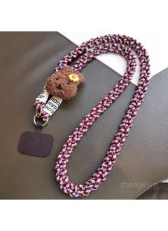 Generic Crossbody Rabbit Doll Doll Pendant Three-strand Ponytail Woven Mobile Phone Lanyard Women's Ins Back Rope Long-Specifications Support Image Upload:Crossbody [dark Red Khaki] Rabbit Three-strand Braid Lanyard + Wine Red Clip  - Image 1