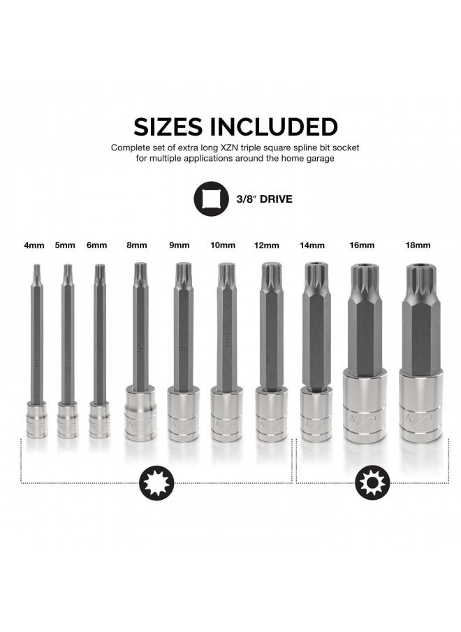 Neiko - NEIKO 10054A XZN Triple Square Spline Bit Socket Set | Extra Long 4 | 4mm to 18mm | 10-Piece Set | S2 and Cr-V Steel - Image 1