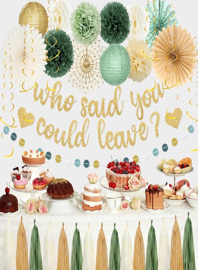 Roetyce Farewell Party Decorations Women Men, Gold Glitter Who Said You Could Leave Banner, Green Going Away Leaving Goodbye Party Supplies for Coworker Friends, Retirement Photo Background Decor - Image 2