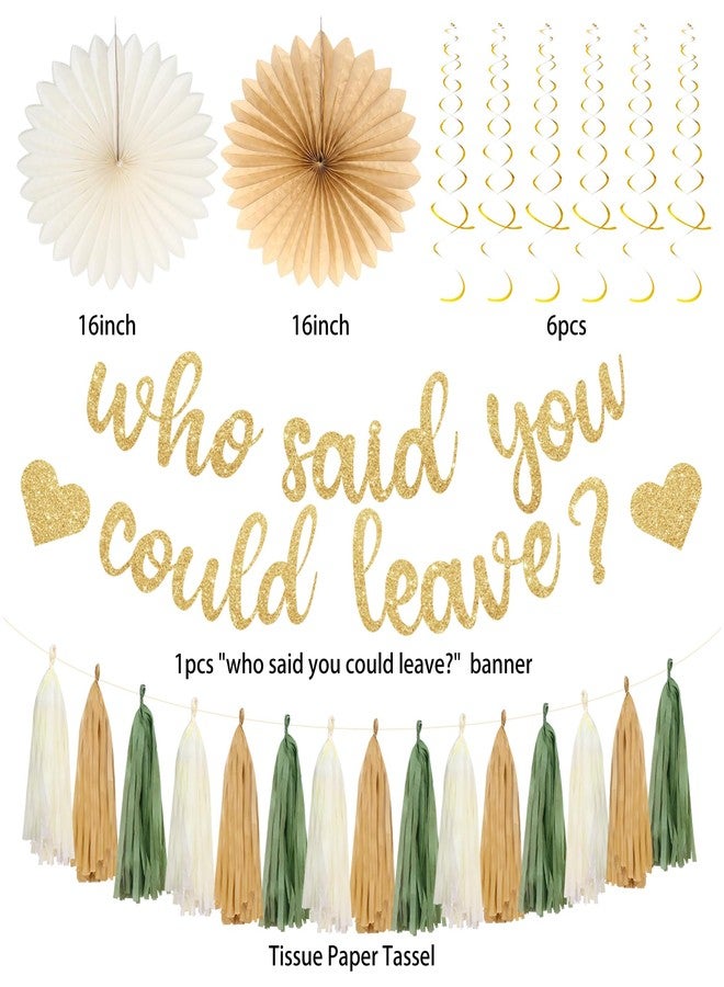 Roetyce Farewell Party Decorations Women Men, Gold Glitter Who Said You Could Leave Banner, Green Going Away Leaving Goodbye Party Supplies for Coworker Friends, Retirement Photo Background Decor - Image 5