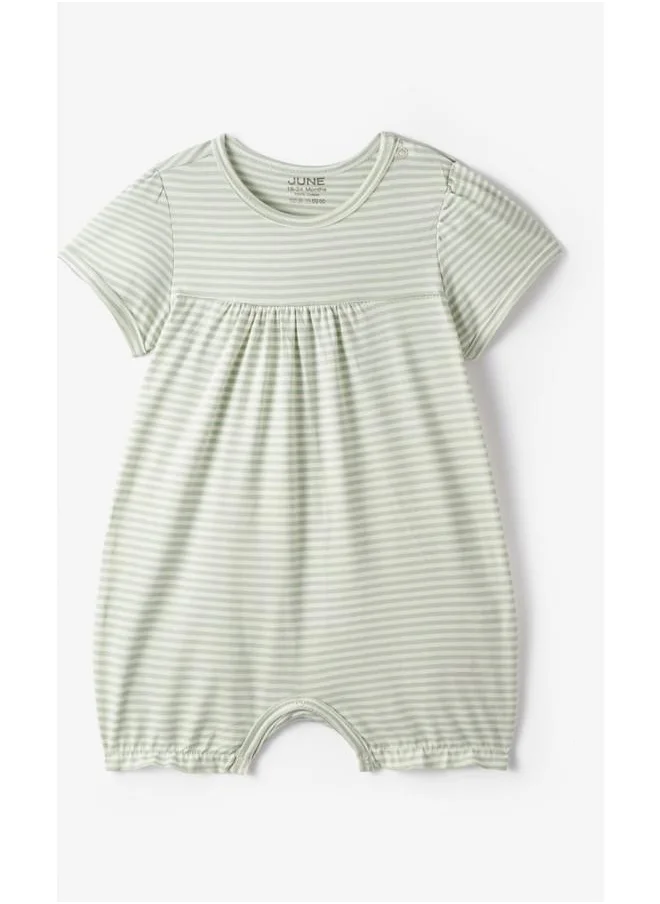 جون June Baby Girl Patterned Short Jumpsuit Green -Ecru