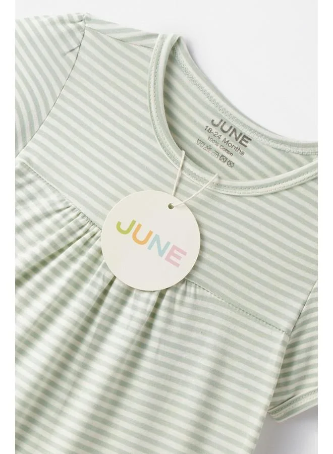 JUNE June Baby Girl Patterned Short Jumpsuit Green -Ecru