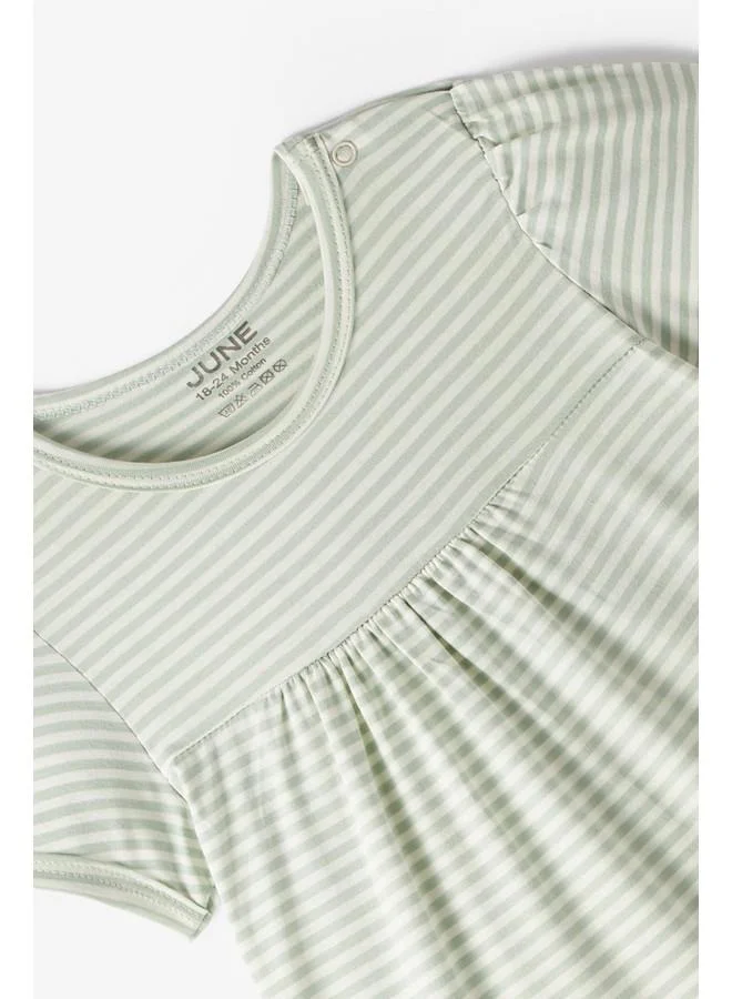 JUNE June Baby Girl Patterned Short Jumpsuit Green -Ecru