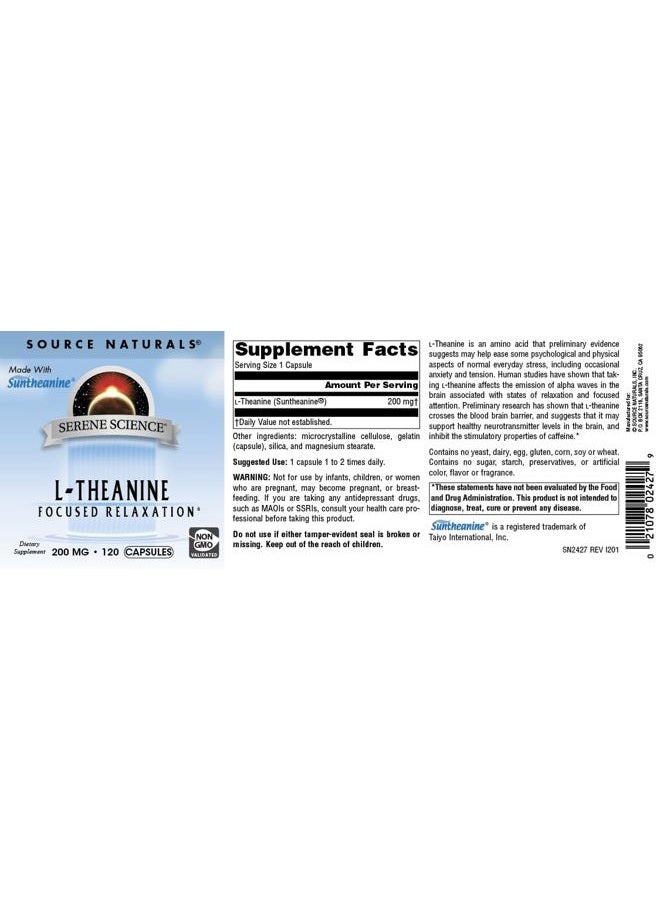 Source Naturals Serene Science L Theanine 200Mg Supplement 120 Capsules 120 Count - Image 5