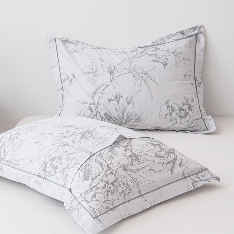 ALEISSEL 100% Natural Cotton 3pcs Floral Duvet Cover Sets-Grayish White Duvet Cover with Gray Luxurious Flowers & Branches Pattern,Botanical Comforter Cover Sets with Button Closure(King,Botanical - Image 4