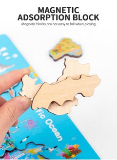 GROIC Genuine Magnetic Wooden World Map Puzzle,World Map Jigsaw Puzzle, 92 Country Flash Cards,National Flags Introduction,Preschool Learning Education Geography Toy  - Image 3