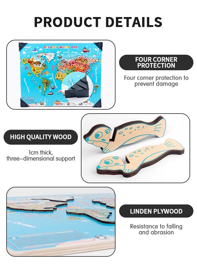 GROIC Genuine Magnetic Wooden World Map Puzzle,World Map Jigsaw Puzzle, 92 Country Flash Cards,National Flags Introduction,Preschool Learning Education Geography Toy - Image 4