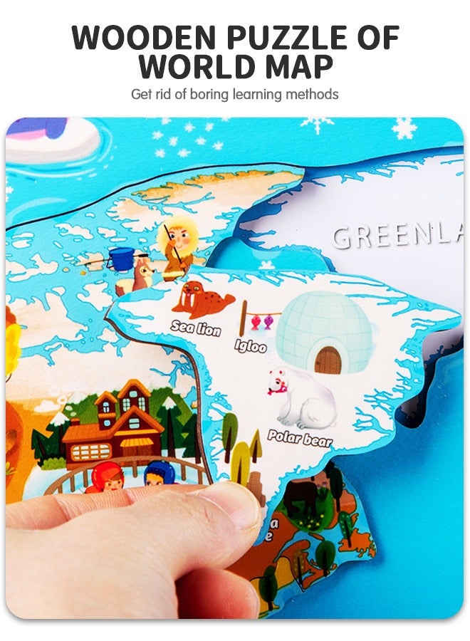 GROIC Genuine Magnetic Wooden World Map Puzzle,World Map Jigsaw Puzzle, 92 Country Flash Cards,National Flags Introduction,Preschool Learning Education Geography Toy - Image 2