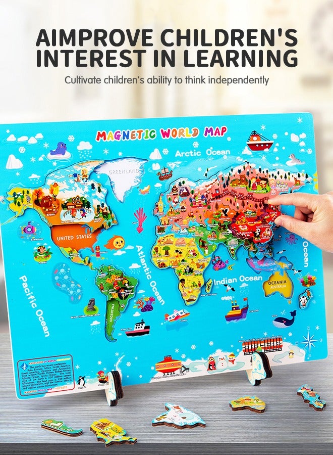 GROIC Genuine Magnetic Wooden World Map Puzzle,World Map Jigsaw Puzzle, 92 Country Flash Cards,National Flags Introduction,Preschool Learning Education Geography Toy - Image 5